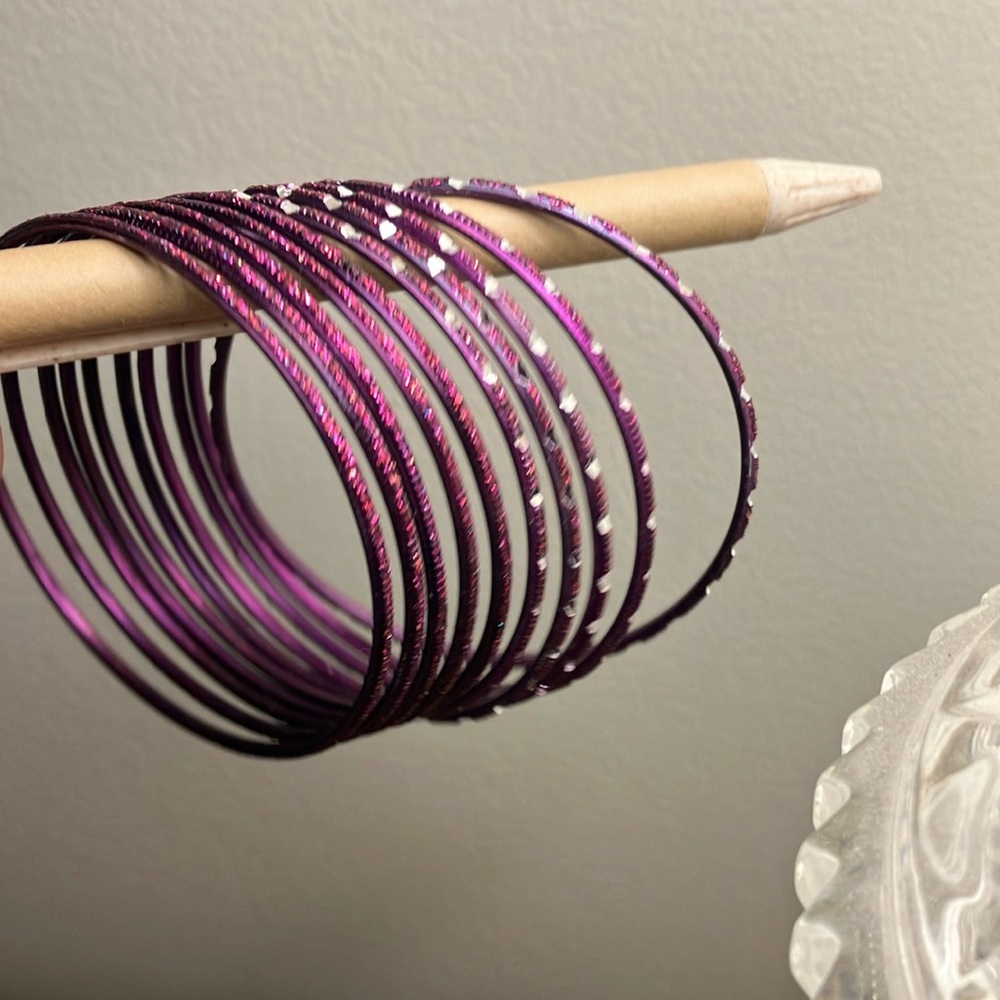 Bracelets Purple Bangles set of 10 metallic sparkles Indian style stacking